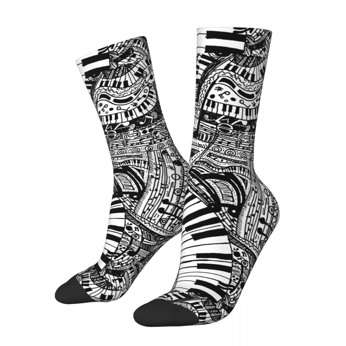 Hip Hop Retro Classical Doodle Crazy Men's Socks Music Notes Unisex Harajuku Seamless Printed Funny Happy Crew Sock Boys Gi