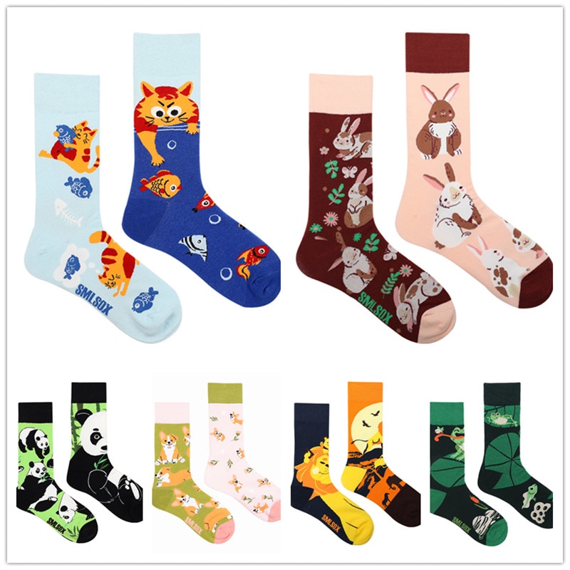 1Pair Man Women Socks Original AB Tide Socks Medium High Tube Colorful Cat Dog Koala Cow Cotton Socks Four Seasons Unisex Socks