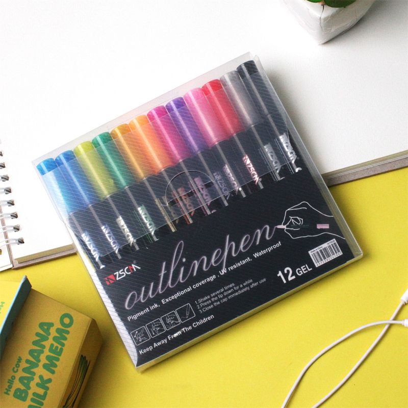 Cute Highlighter Self-outline Tip Marker Pen Orange Color for Home Office School