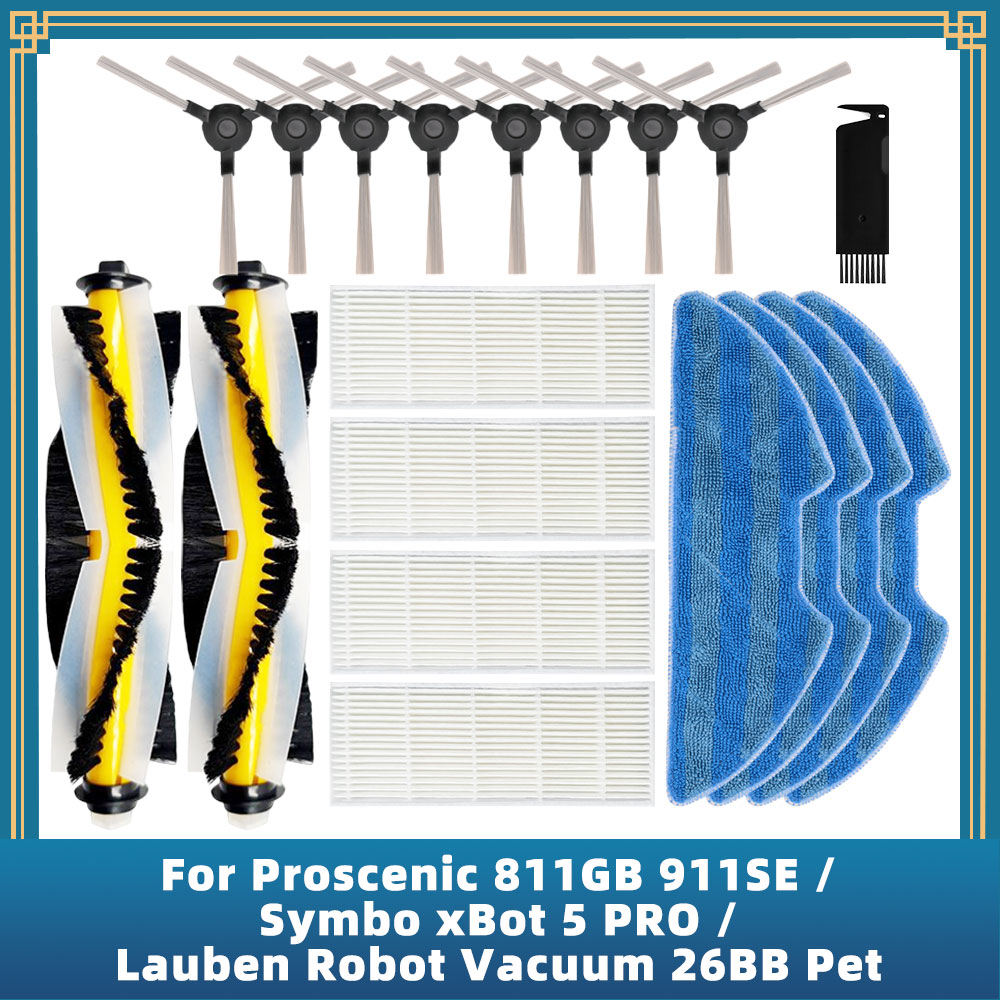 For Proscenic 811GB 911SE / Symbo xBot 5 PRO / Lauben Robot Vacuum 26BB Pet Spare Parts Main Side Brush Hepa Filter Mop Rag