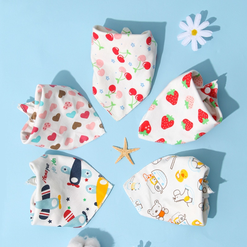 Baby Bib Soft Cotton Baby Drool Bibs Cute Triangle Scarf Comfortable Drooling and Teething 5 Pcs Towel Saliva Towel for Newborn