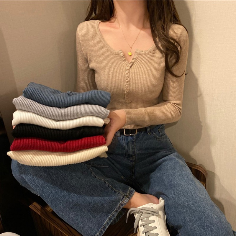 Long Sleeve Pullover Clothes for Women Korean Fashion Knitwears Skinny Pull Femme