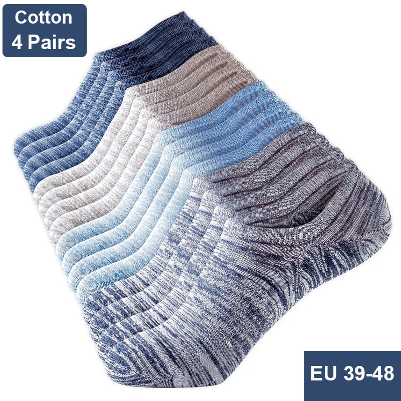 4 Pairs High Quality Men's Cotton Socks Summer Fashion Stripes Invisible Silicone Anti-slip And Ankle Large Size Socks EU44