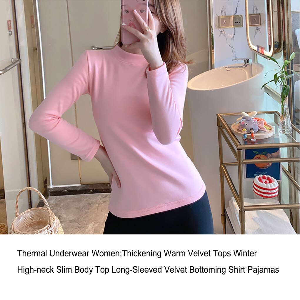 Female Thermal Underwear Coldproof Stretch Bottoming Shirt Fitted Base Layer Long-Sleeved Thickening Warm Clothes Home