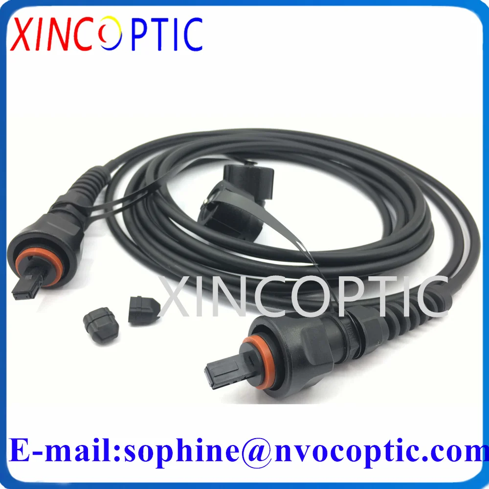 12F 180M IP67 Waterproof MM OM3-300 MPO/APC M to ODVAMPO Male 12Core Armored Black Fiber Optical Patch Cord Connector Cable