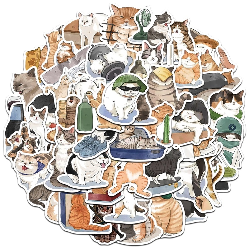 10/30/53PCS Kawaii Funny Cat Sticky Graffiti Sticker Aesthetic Child PVC Phone Color Decoration Sketchbook Scrapbook for Kids
