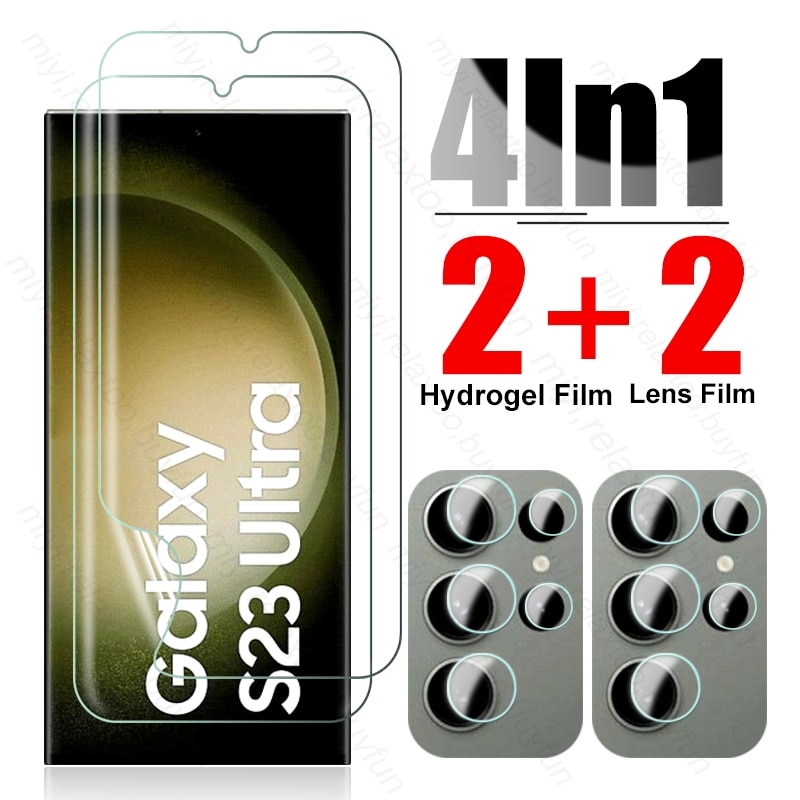 4In1 Soft Hydrogel Film for Samsung Galaxy S23 Ultra Screen Protectors Not Glass On Sumsung S23Ultra S 23 Plus S23+ Camera Glass
