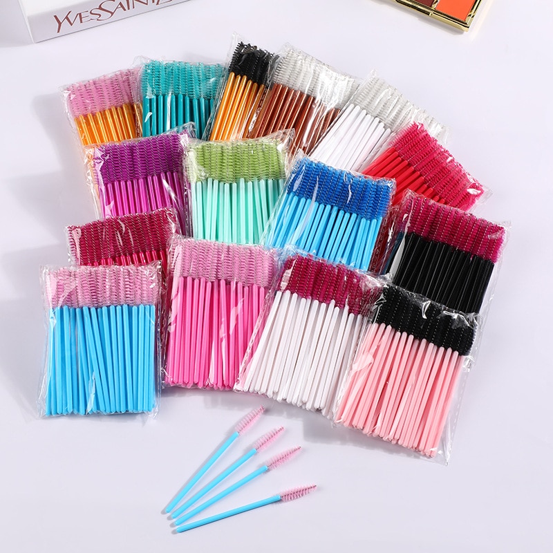 50pcs Disposable Eyelash Brushes Eyelashes Extension Tools Eyebrow Brush Mascara Wands Applicator Spoolers Eyelashes Cosmetic