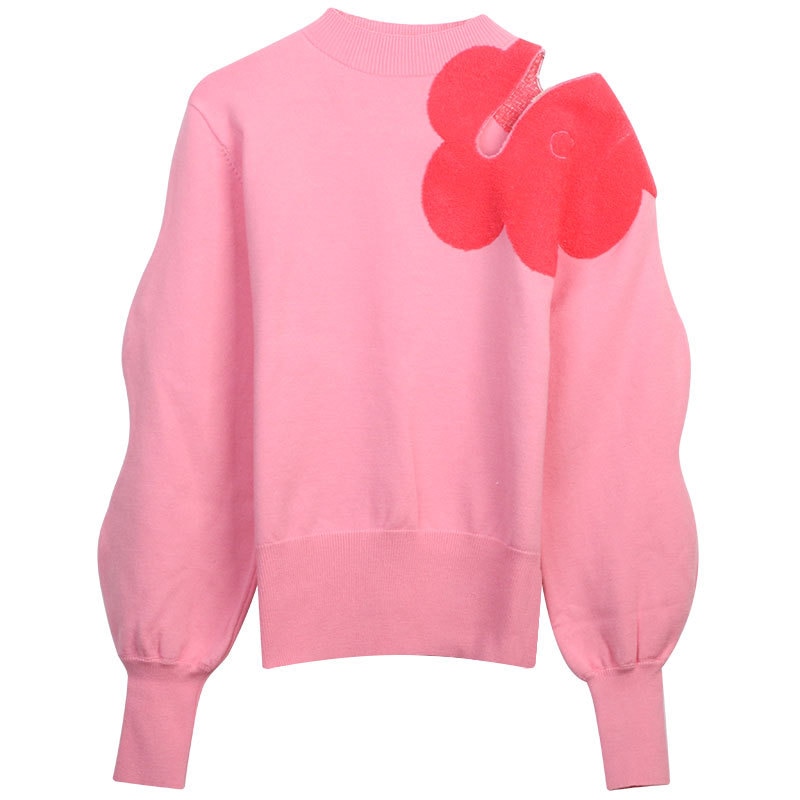 Floral Hollow Out Fashion Women Knitting Sweater Pullovers Full Sleeves Spring Good Quality Lady Tops Jumpers Clothes