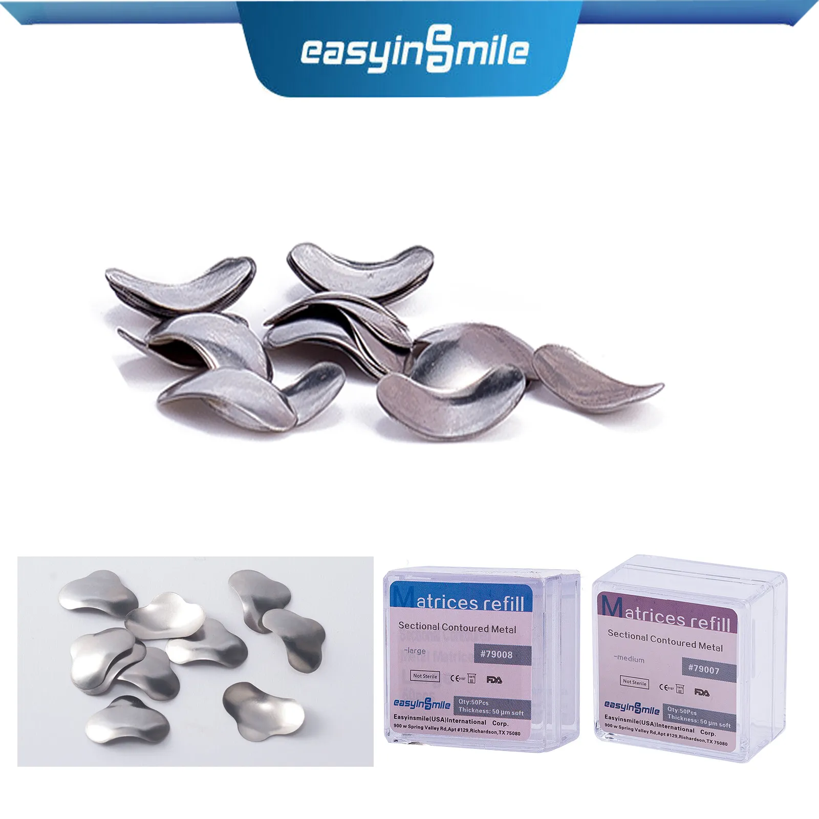 50 Pcs/Set Dental Sectional Contoured Matrices Refill Matrix Band Wedges Metal Stainless Steel High Quality