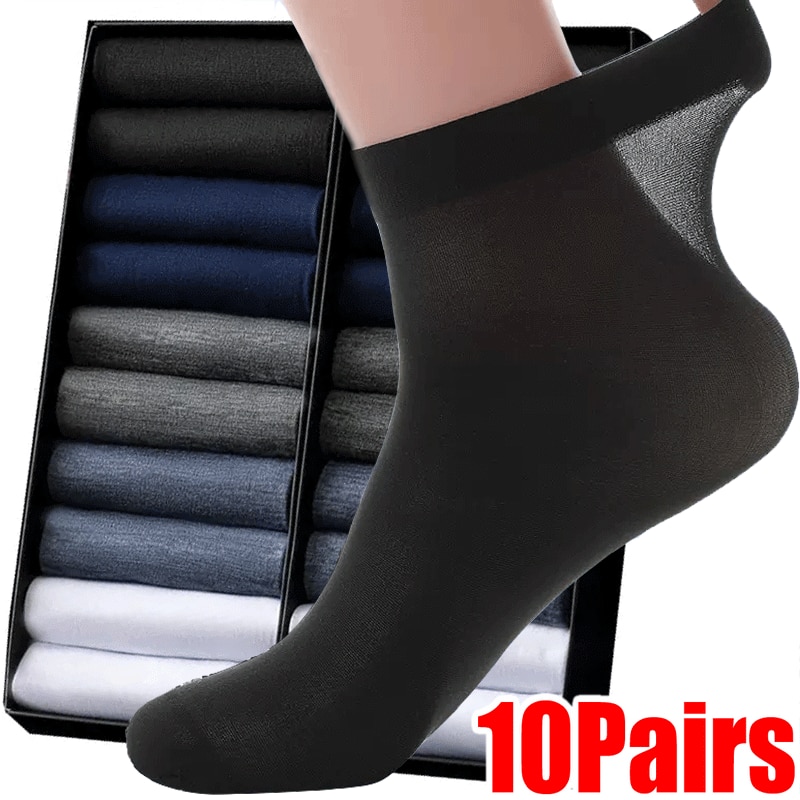 10Pairs Men Socks Bamboo Fiber Middle Tube Socks Summer Spring Thin Breathable Business Men Absorption Deodorant Silk Long Sock