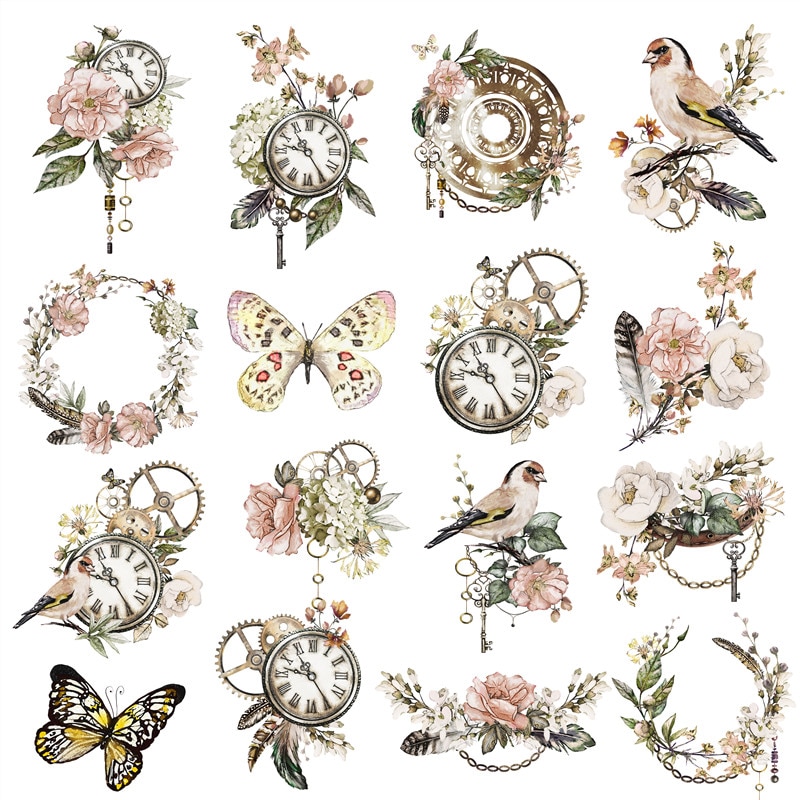 20Pcs/Pack Vintage Flowers Birds Sticker DIY Craft Scrapbooking Album Junk Journal Decorative Stickers