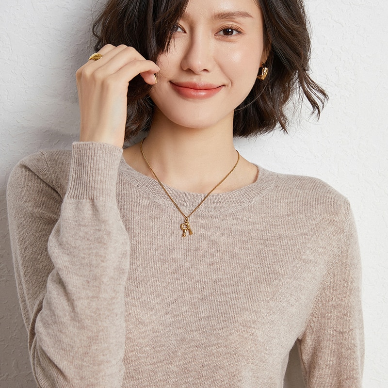 New women's sweater 100% pure wool O-neck knitted cashmere pullover long-sleeved basic sweater women's slim fashion to