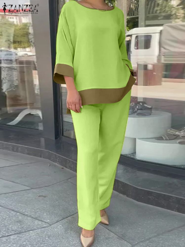 Fashion Women Loose Pants Sets 2023 Spring Summer Long Sleeve Outfits ZANZEA Lady Causal Solid Streetwears Patchwork Tracksuits