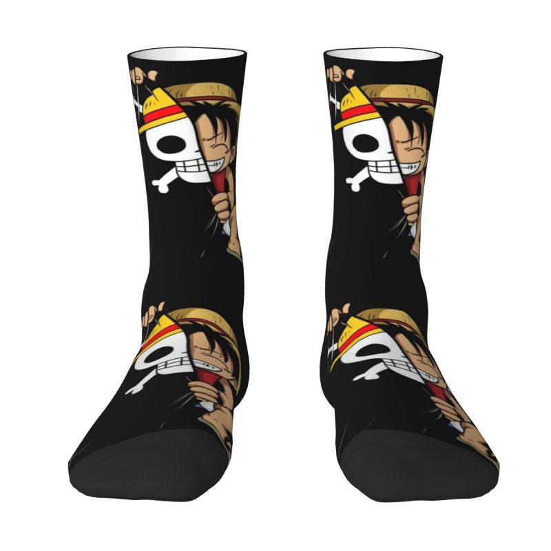 Novelty Mens One Pieces Cute Luffy Dress Socks Unisex Comfortable Warm 3D Printing Straw Hat Pirates Crew Socks