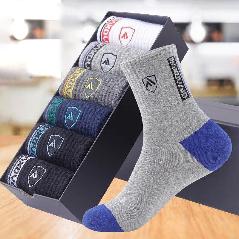 5 Pairs Men's Breathable Sweat Absorption Spring Autumn Socks Soft Cotton Casual Color Matching Mid Tube Sock for Men EU 37