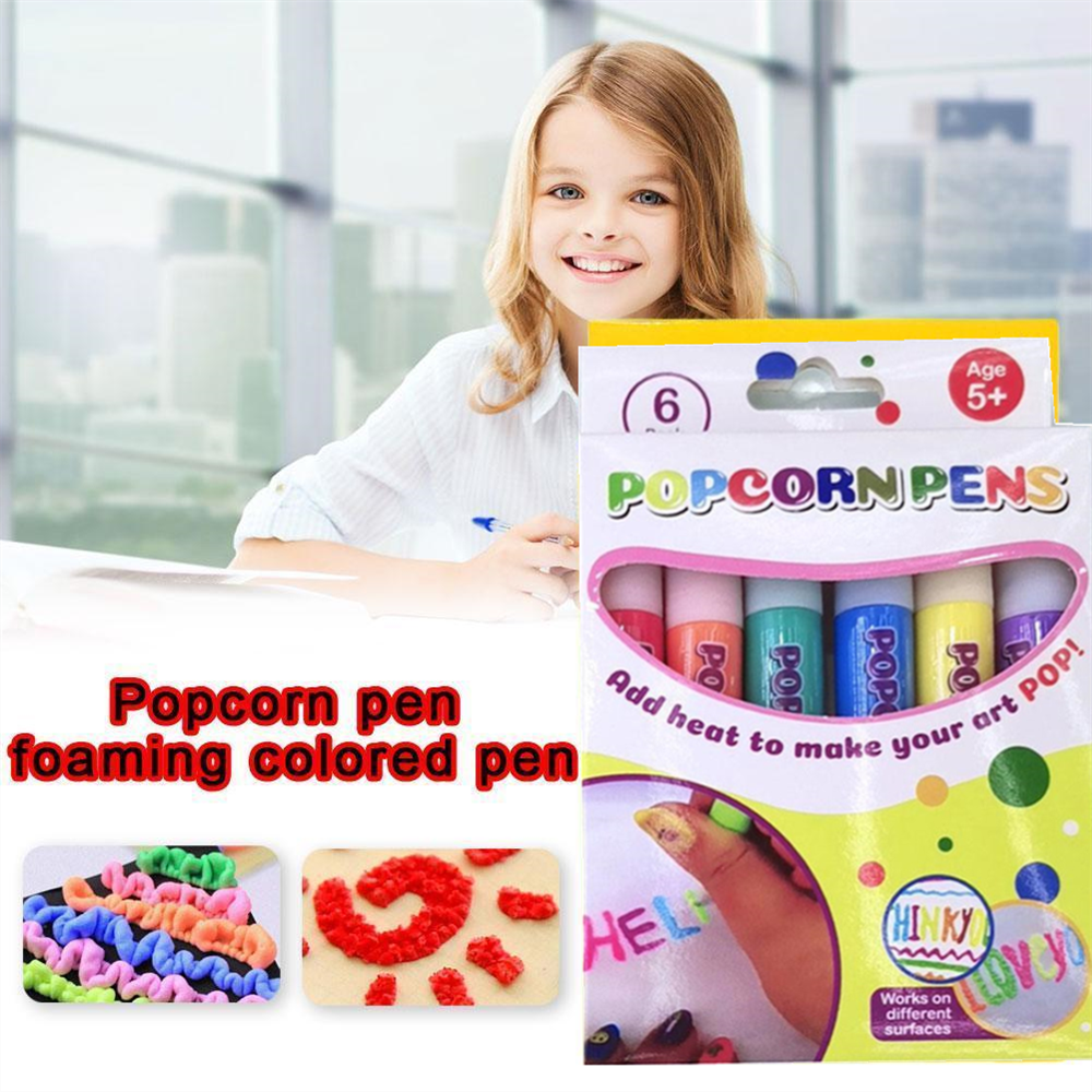 6Pcs/set Bubble Pen Popcorn Pens Puffy 3D Painting Art Safe Pen for Greeting Birthday Cards Handmade Swell Effect Kids Gifts