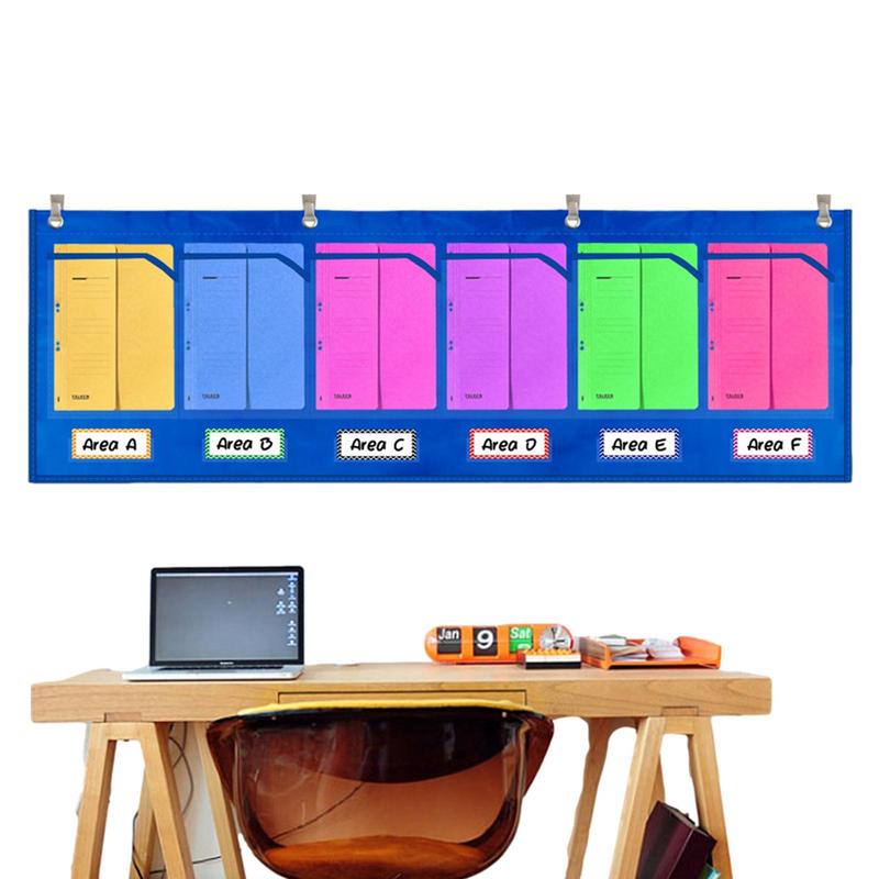 Hanging File Organizer For Wall Storage Pocket Charts With Labels School Paper Organizer For Home With 6 Transparent Pockets For