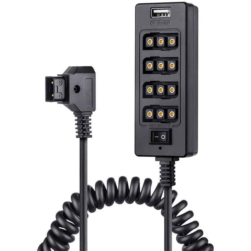 2X Dtap Splitter Cable With Power Switch D-Tap For V-Mount V Lock, Gold Mount Battery To 3P X 4 Female Port & USB Port