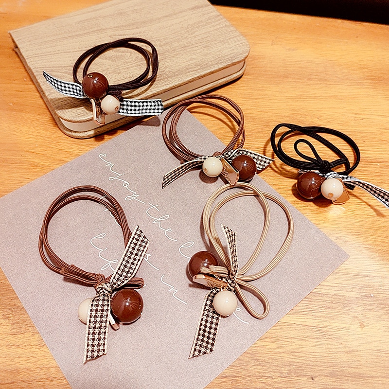 5pcs/set Korean Rubber Elastic Hair Bands Headband Bead Weaving Hair Rope Tie Headwear for Woman Girls Mother Kids Accessories
