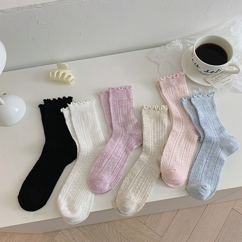 Lace Autumn Retro Popular Mid-tube Socks for Women Cute Simple All Match Pure Cotton Socks Harajuku Kawaii Socks Women Socks