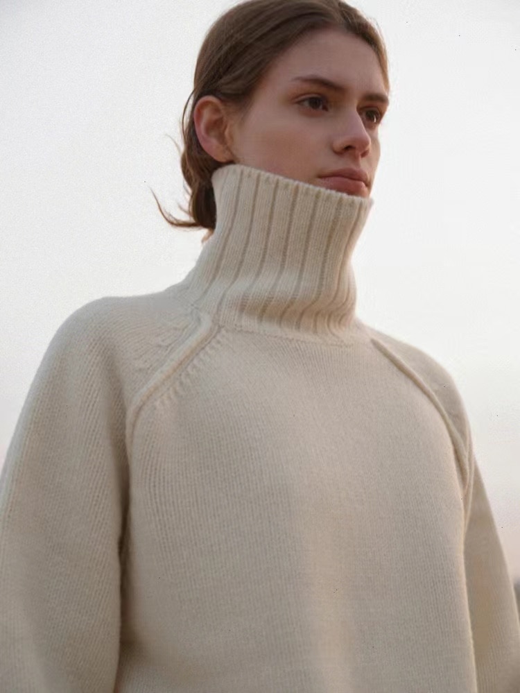 MOIA Women 100% Wool Turtleneck Sweater Brand Lady Thick Knit Niche Design Sweater