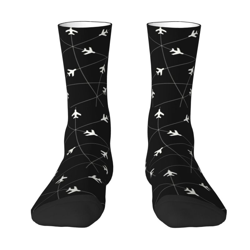 Cute Printing Air Traffic Controllers Socks for Men Women Stretchy Summer Autumn Winter Fighter Pilot Aircraft Crew Socks
