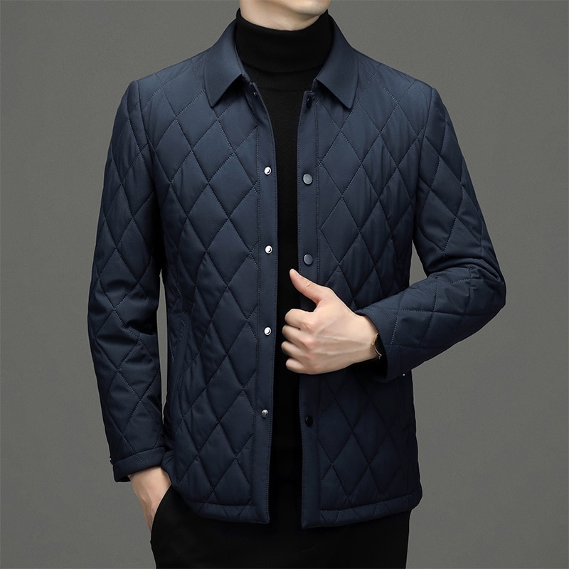 Autumn Winter Men's Jackets Fashion Rhombus Stitching Casual Male Coats Turn Down Collar Single Breasted Man Parkas 4XL
