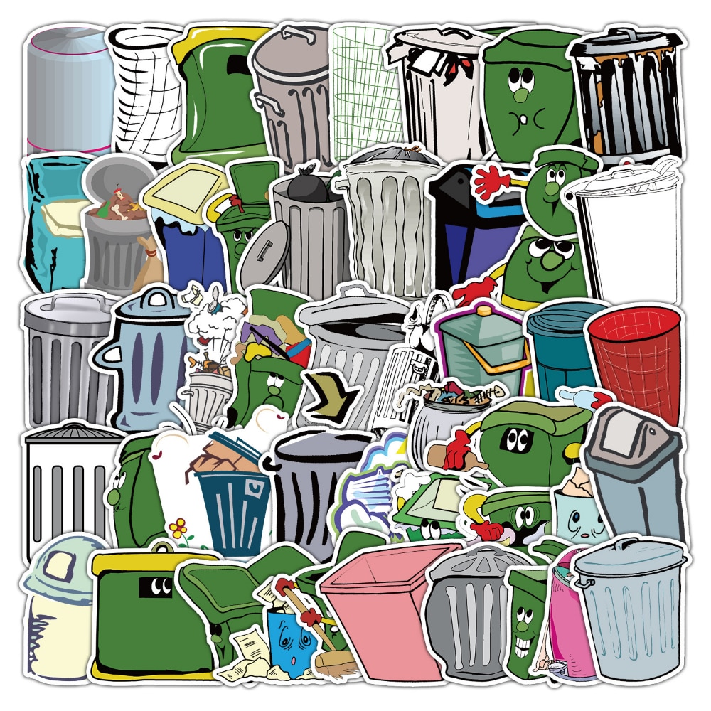 50Pcs Funny Trash Can Stickers Classic Toy Skateboard Motorcycle Laptop Luggage Joke Waterproof Sticker 2023