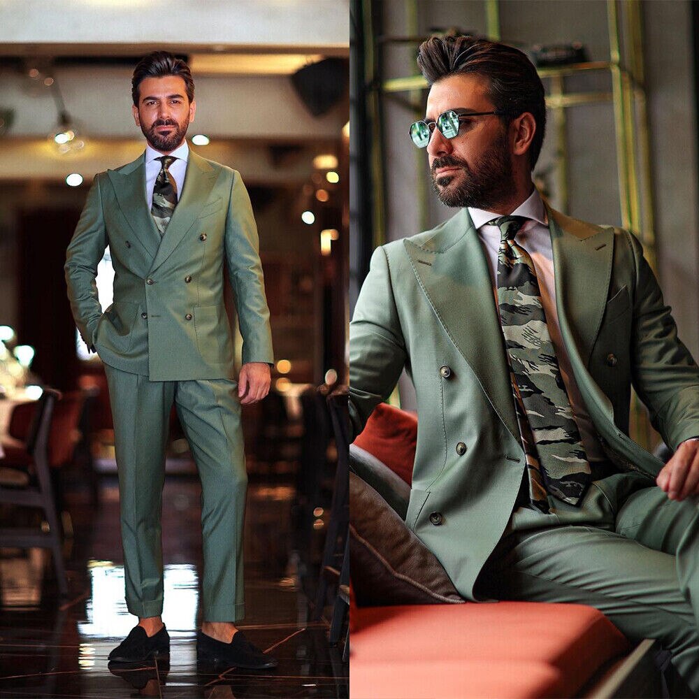 Suits for Men 2 Pieces Slim Fit Double Breasted Tuxedos Patch Pockets Jackets