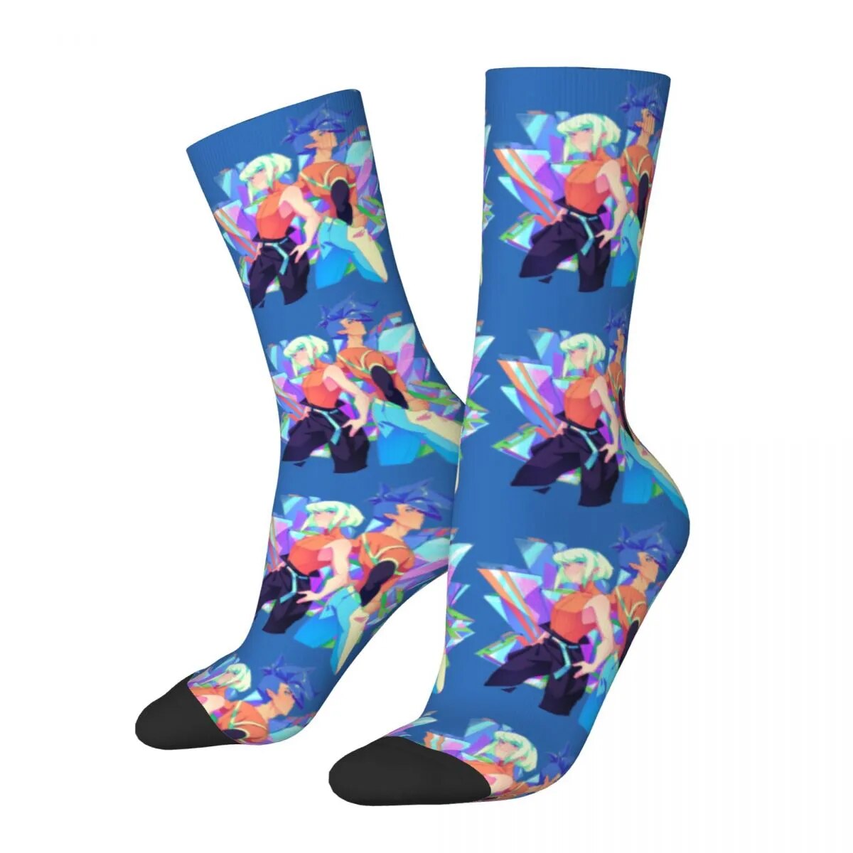 Funny Crazy compression Sock for Men Two Hip Hop Harajuku Promare Galo Thymos Cartoon Happy Seamless Printed Boys Crew Sock