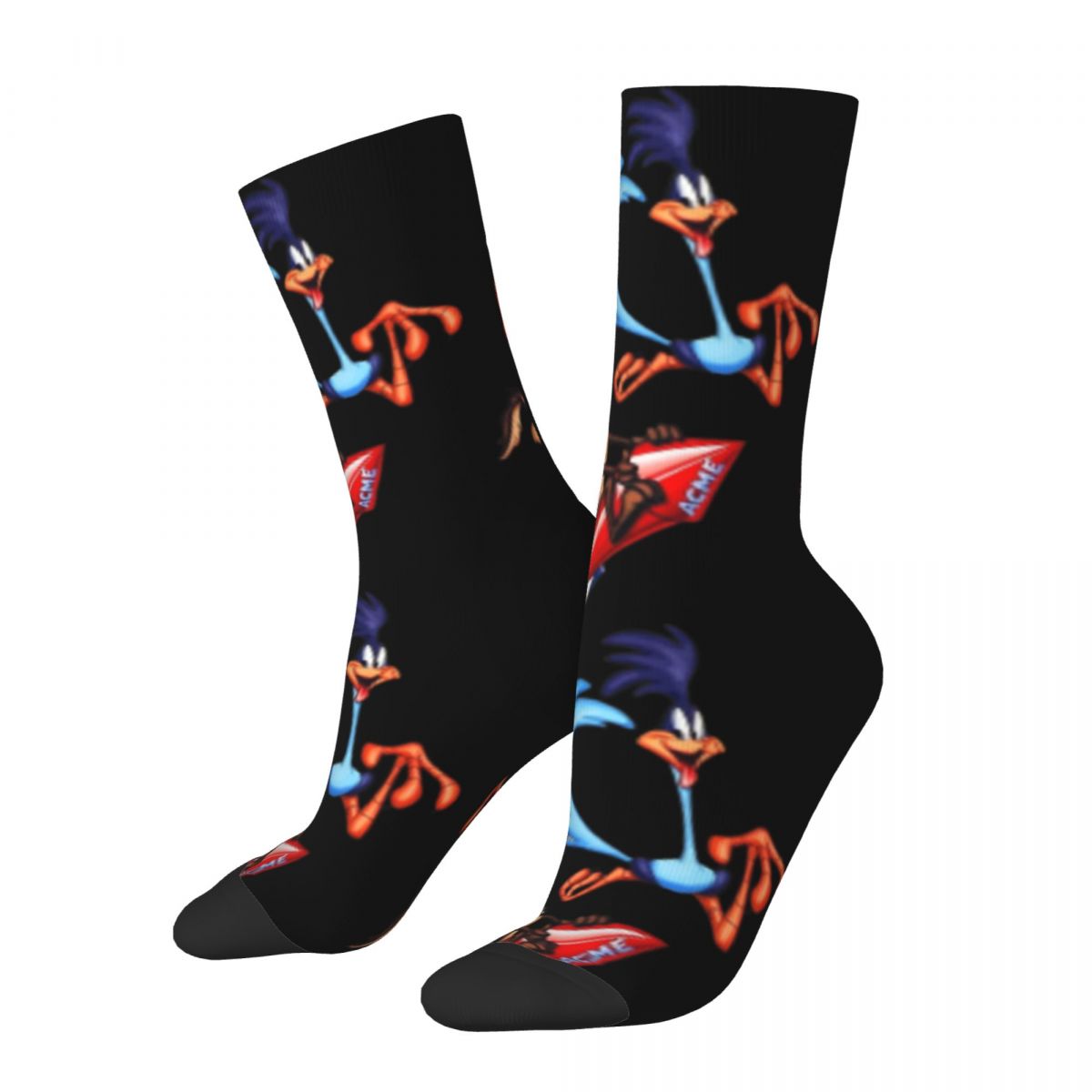 Funny Crazy Compression Sock for Men Correcamino And El Coyote Hip Hop Vintage Roadrunner Animation Amusing Fight Boys Crew Sock