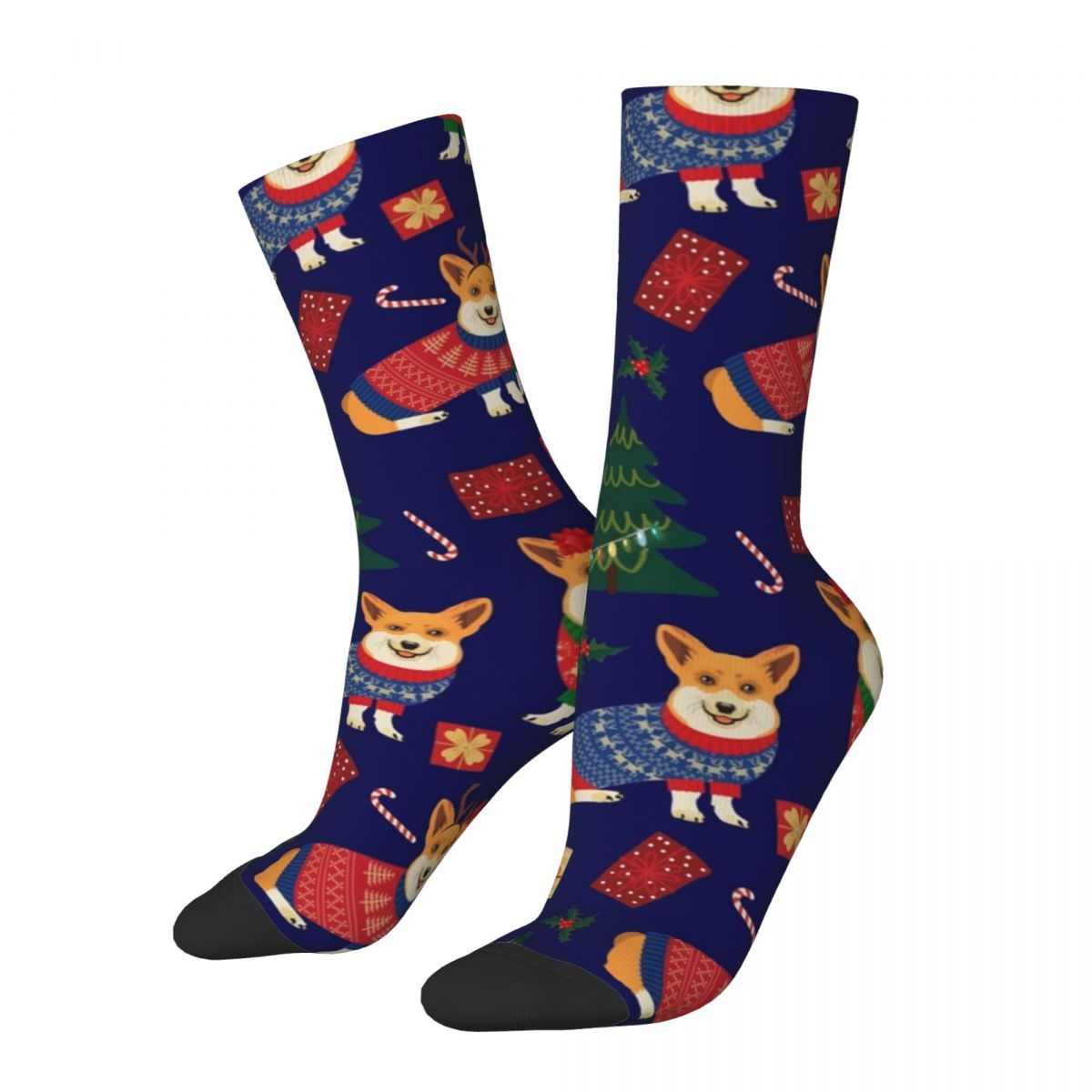Hip-hop Merry Corgmess Corgi Christmas Pattern Football Socks Polyester Long Socks for Unisex Breathable