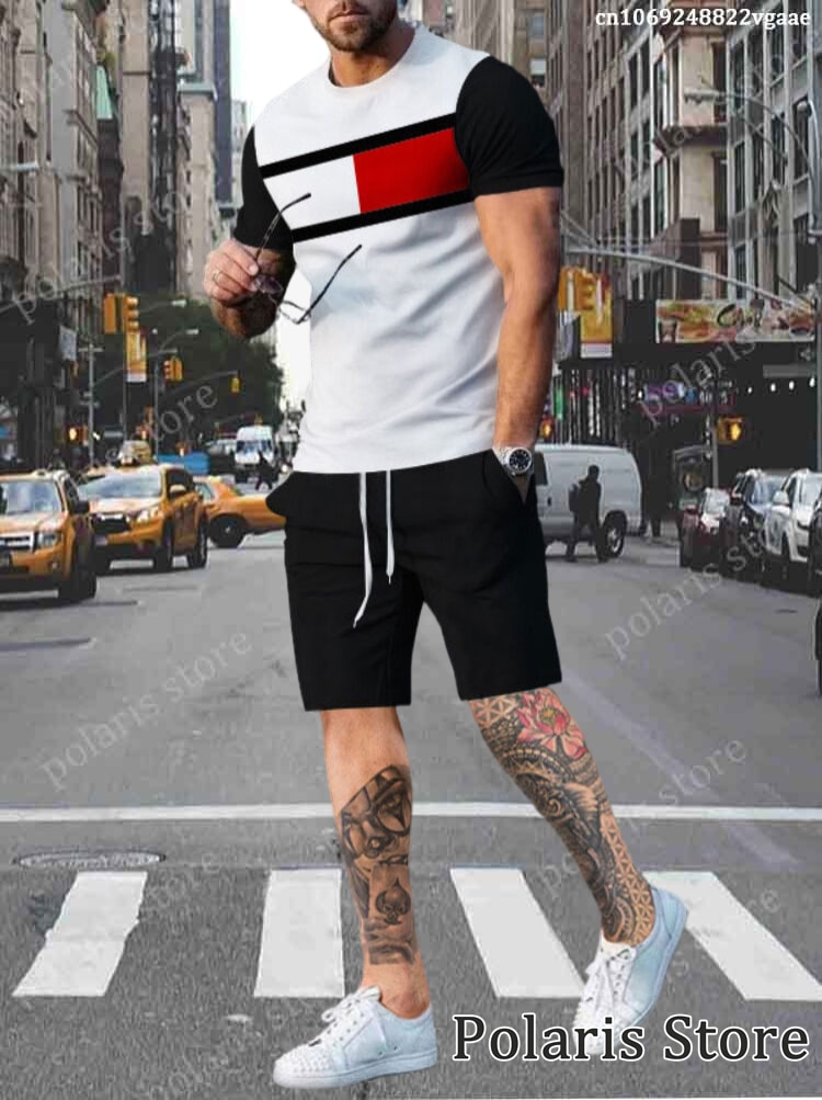 Summer Clothes For Men 2 Piece Outfit Fashion Trend Tracksuit Oversized Solid Color Clothing T Shirt Shorts Set