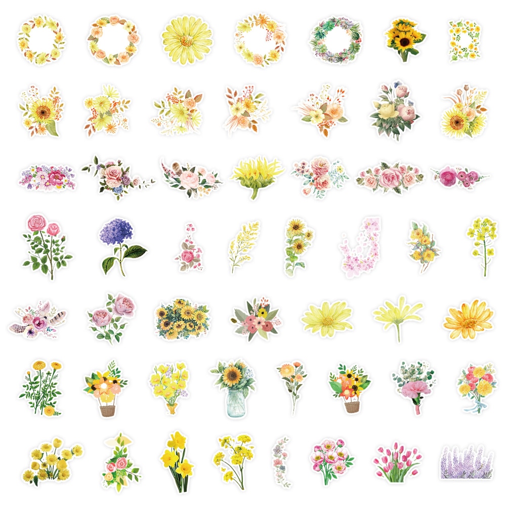 100Pcs Mixed Pretty Flowers Stickers DIY Bike Travel Luggage Guitar Laptop Cool Graffiti Sticker Decals Classic Kids Toys