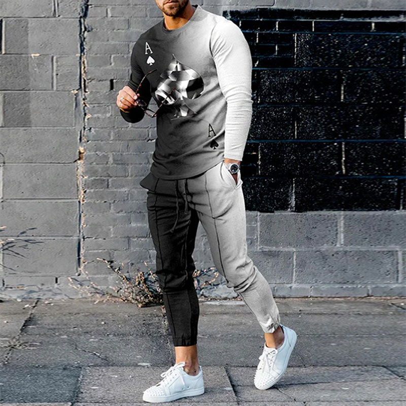 2023 New Tracksuits for Men Long-sleeve T shirt and Trousers Suit Oversized Spring Autumn Casual 2 Piece Set Man Outfit Clothes
