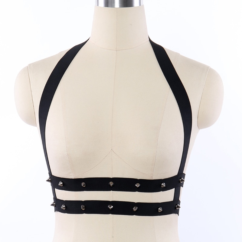 Women Festival Elastic Suspenders Body Harness Halloween Rivet Strap Goth Bondage Sexy Lingerie Crop Top Harness Bra
