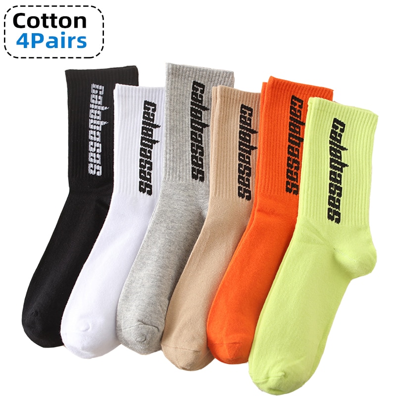 4Pair Socks Men Sports Breathable Socks Long Tube Cotton Socks Skateboard Casual Male Women Couples Fashion Hip-hop Tide Socks