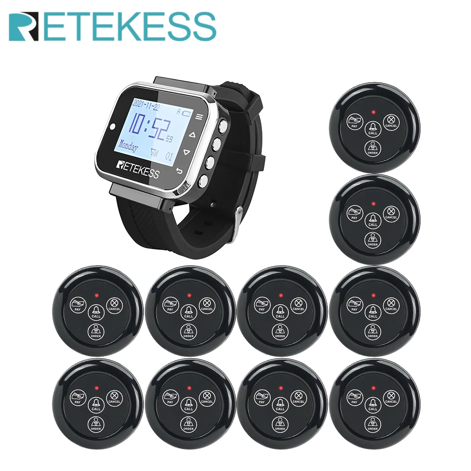RETEKESS Wireless Waiter Calling System Restaurant Pager TD110 Watch Receiver TD032 Call Button Customer Service For Hookah Cafe