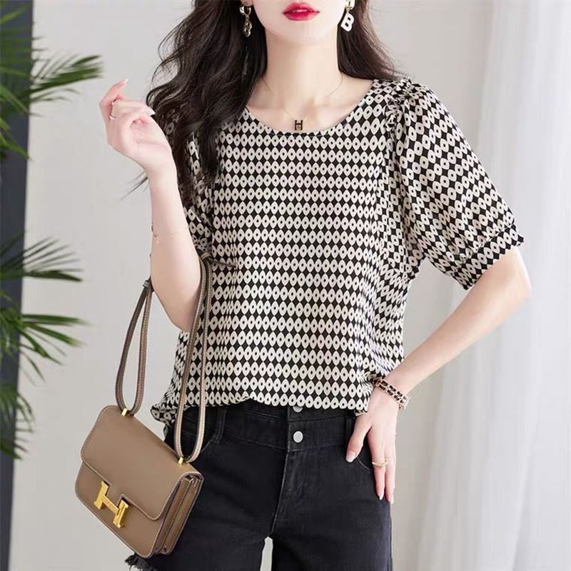 Fashion O-Neck Korean Printed Blouse Women's Clothing 2023 Spring New Loose Casual Pullovers All-match Office Lady Shirt