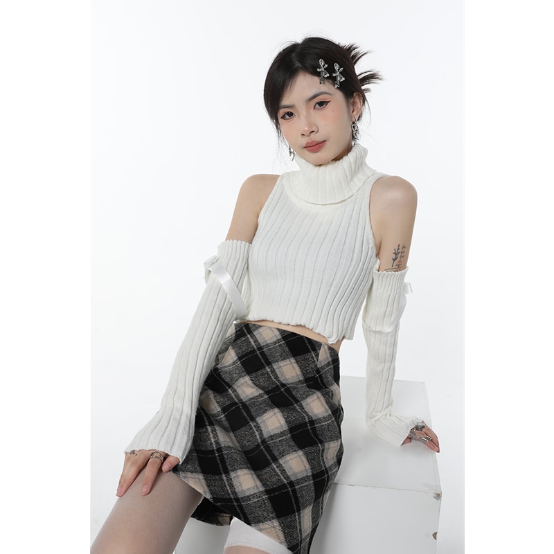 Women Clothes White Sweater High Collar Fashion Vintage Spring Sense of Design Mature Female Knitting Long Sleeves Tops Pullover