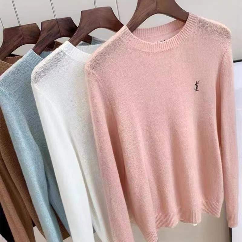 High-end embroidered cashmere sweater Women's pullover boutique women's cashmere sweater knitted long-sleeved round ne