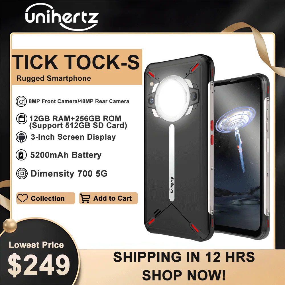 Unihertz-Golden Eye Ultra Thin Rugged Smartphone, Mobile Phone, Emergency Bicycle Light, G99, 64MP Camera, 5G,8GB RAM,256GB ROM