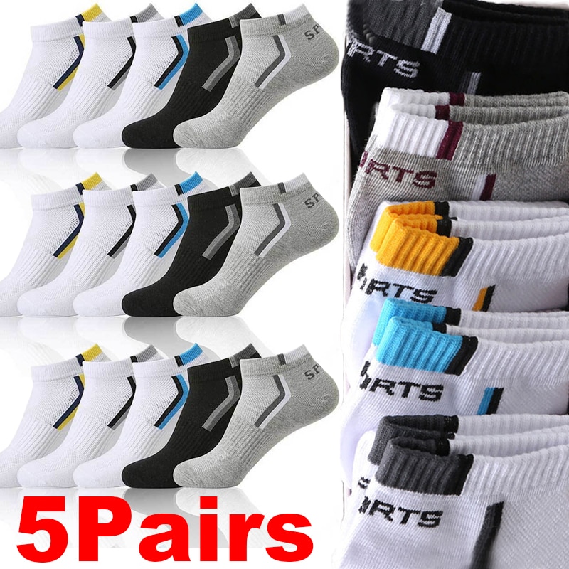5Pairs/Lot High-quality Men Sport Socks Breathable Deodorant Short Tube Socks Spring Summer Thin Cotton Sock Male Sox Size 38-46