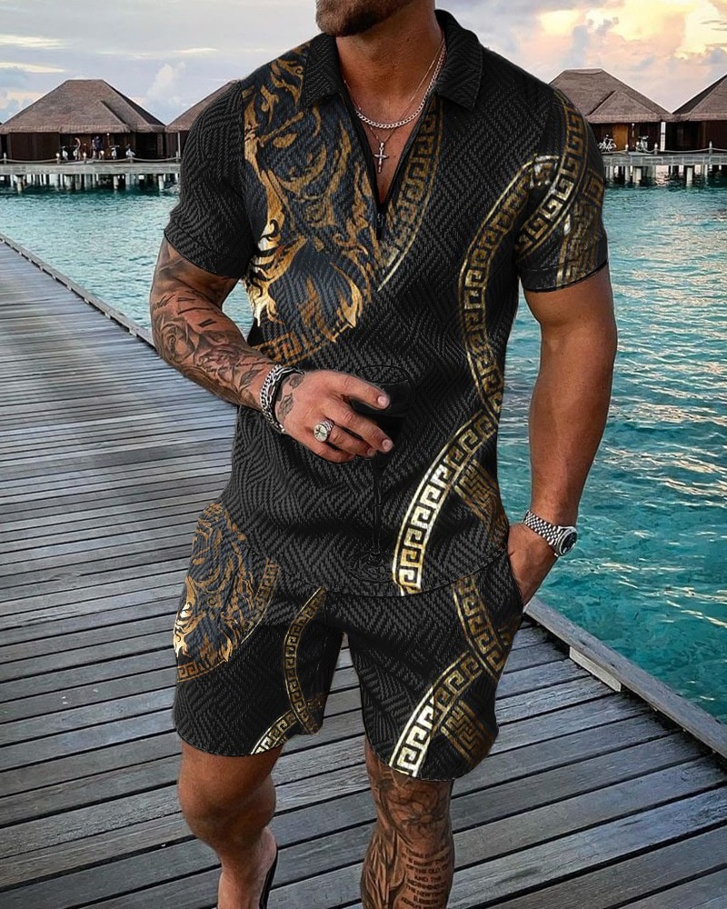 2023 Summer Short Sleeve Polo Shirt Men's Tracksuit Casual shorts Suit two-Piece Set Male Clothing Streetwear Clothes for M