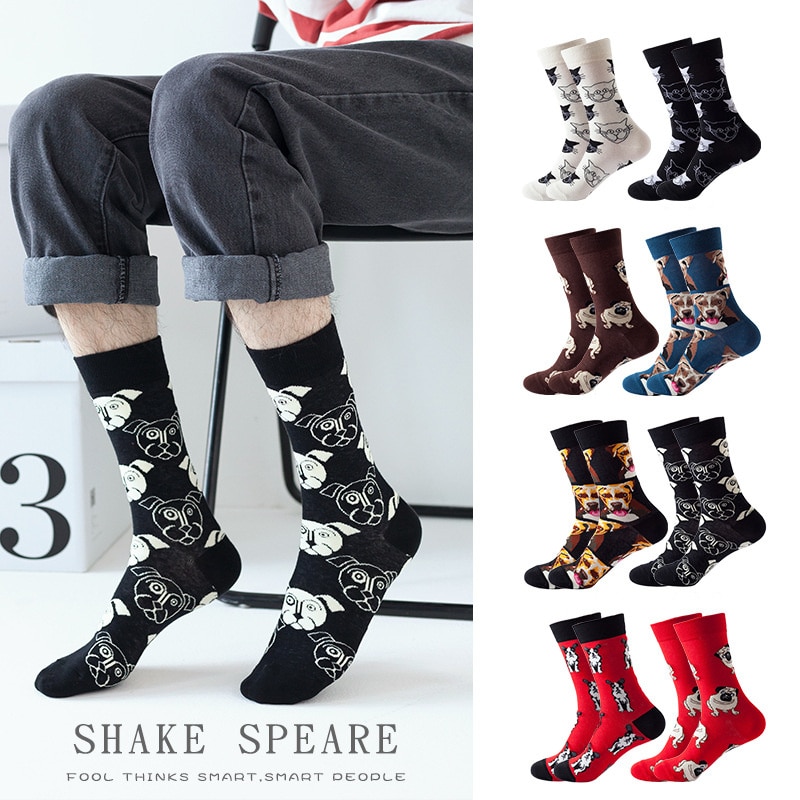 3pair/lots Fashion Men Cartoon Animals Dog Cat Printed Hip Hop Business Personality Casual Casual Funny Harajuku Socks New