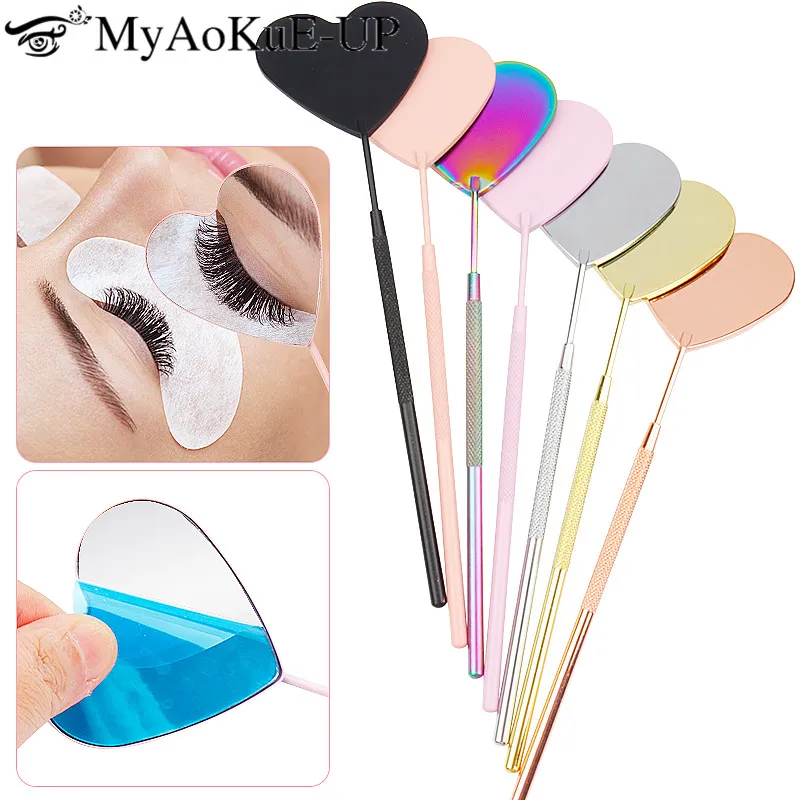 1pcs Heart Shape Eyelash Mirror Magnifying Long Hand Mirror For Checking False Eyelashes Extension Supplies Beauty Makeup Tool