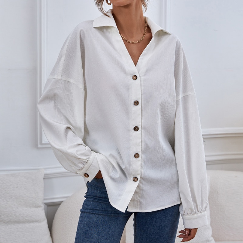 Fashoin Long Sleeve Loose White Shirt Female Button Up Casual Blouse Women Turn Down Collar Shirts Office Lady Tops Blusas 24723