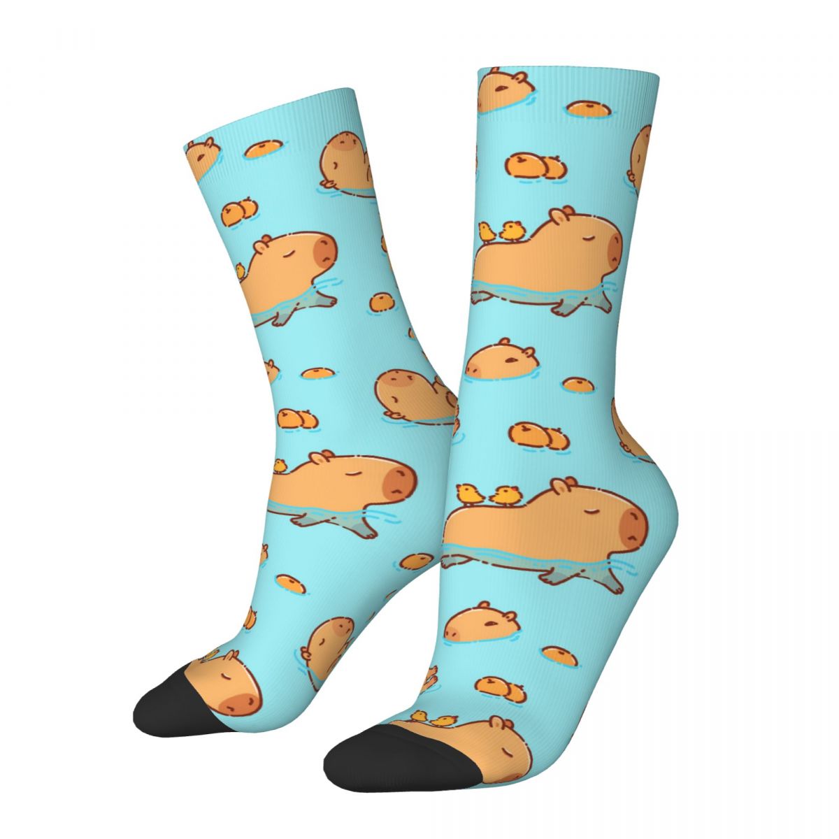 Cute Capybara Swimming Kawaii Capy Animal Accessories Crew Socks Sweat Absorbing Graphic Socks for Women Birthday Gifts Idea