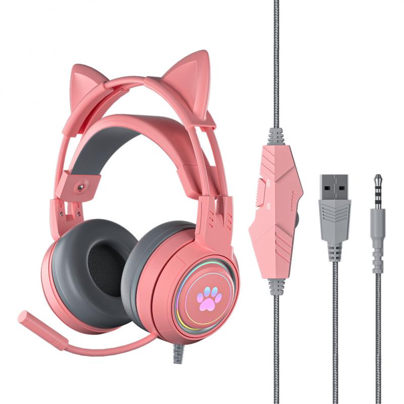 Sy-g25 Detachable Cat Ear Wired Headset For Ps4 Ps5 Earphone With Mic Surround Stereo Gaming Headset